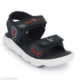 Navy blue synthetic sandal for kids by XDOX. Printed net design, EVA sole, fastened with Velcro. Ideal for boys' casual wear." (93 characters)